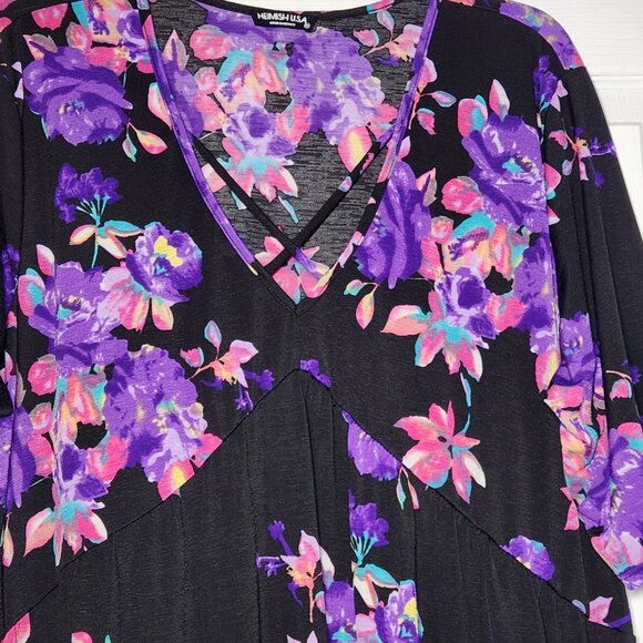 Purple Floral Criss-Cross Neck Babydoll Blouse - Size: 2X - Picture 3 of 5